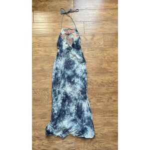 Flying Tomato Maxi Dress Size S Halter Neck Tie Dye Gray Embroidered Side Slit